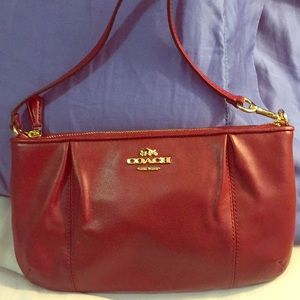 Coach red leather wristlet/clutch